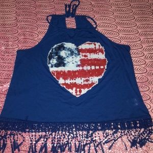 Fourth of July heart open back tank top